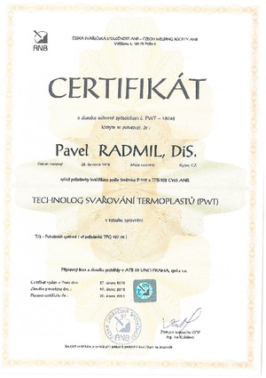 Certifikát technolog svařování termoplastů PWT