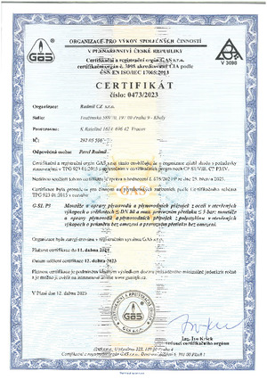 Certifikát GAS